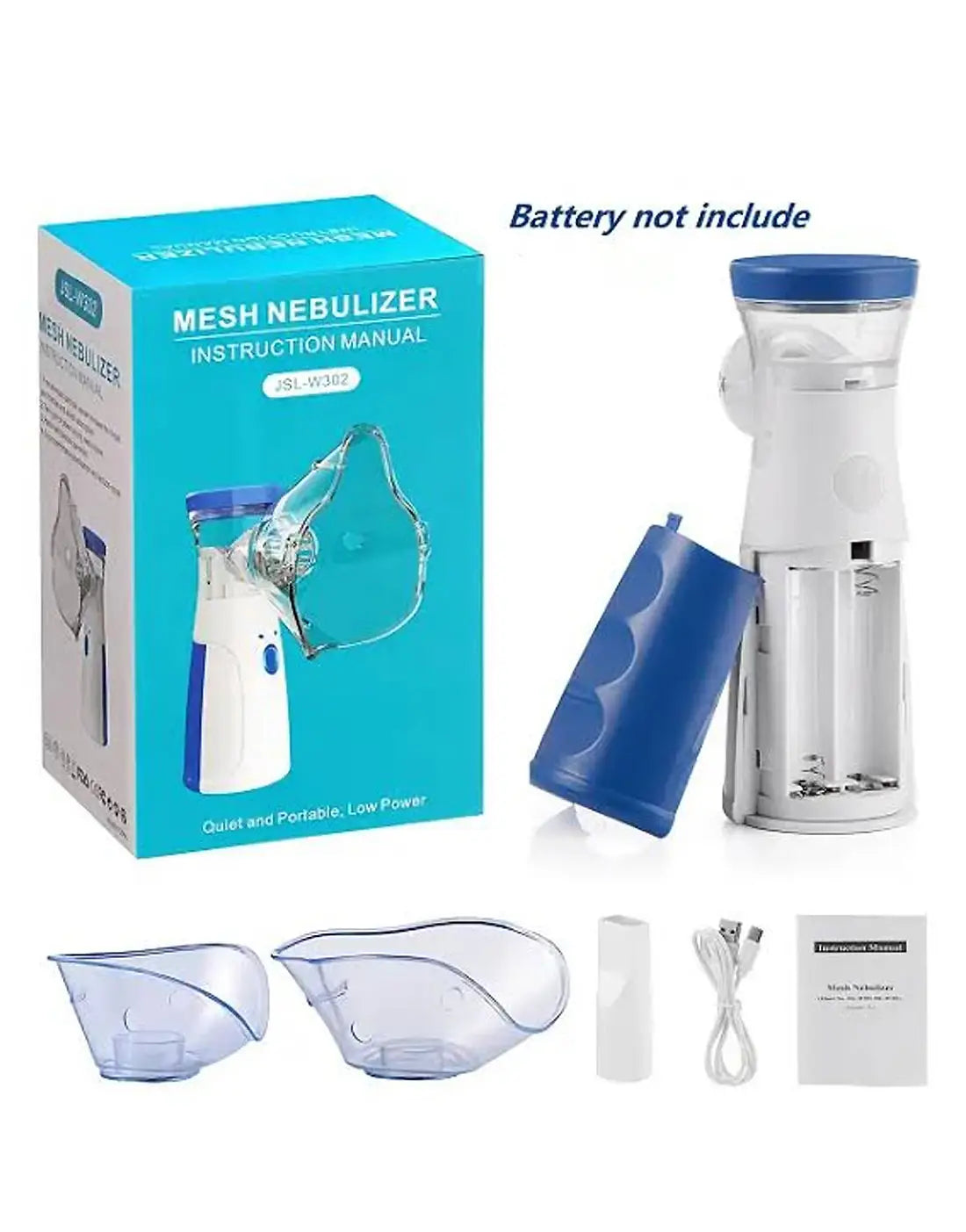 Portable Mesh Nebulizer Machine JSL-W302 with Masks & Mini Inhaler for Kids & Adults